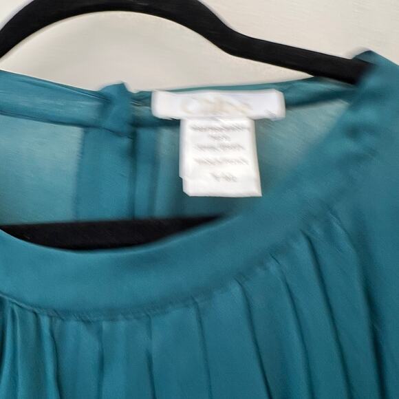Chloe Top Size 42 US 6 Green Short Sleeve Pleated Gathered Chiffon Sheer Blouse - Picture 4 of 6